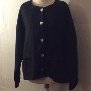 Kathleen Summers black 3/4 sleeves linen blouse #M